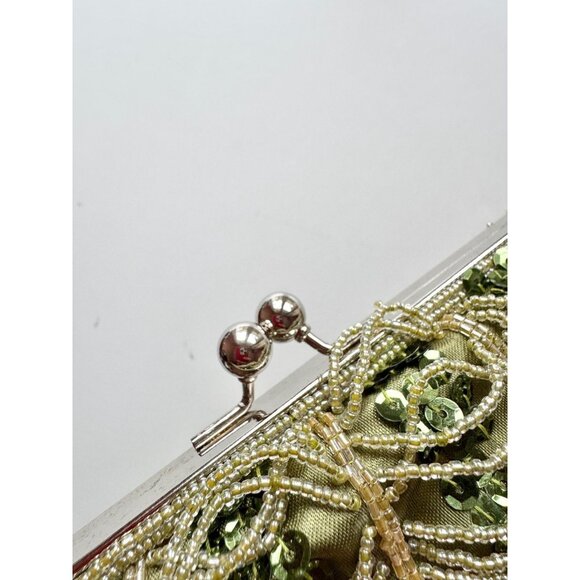 Unbranded Green Scalloped Beaded Sequin Embellished Satin Evening Purse Bag - Picture 8 of 11